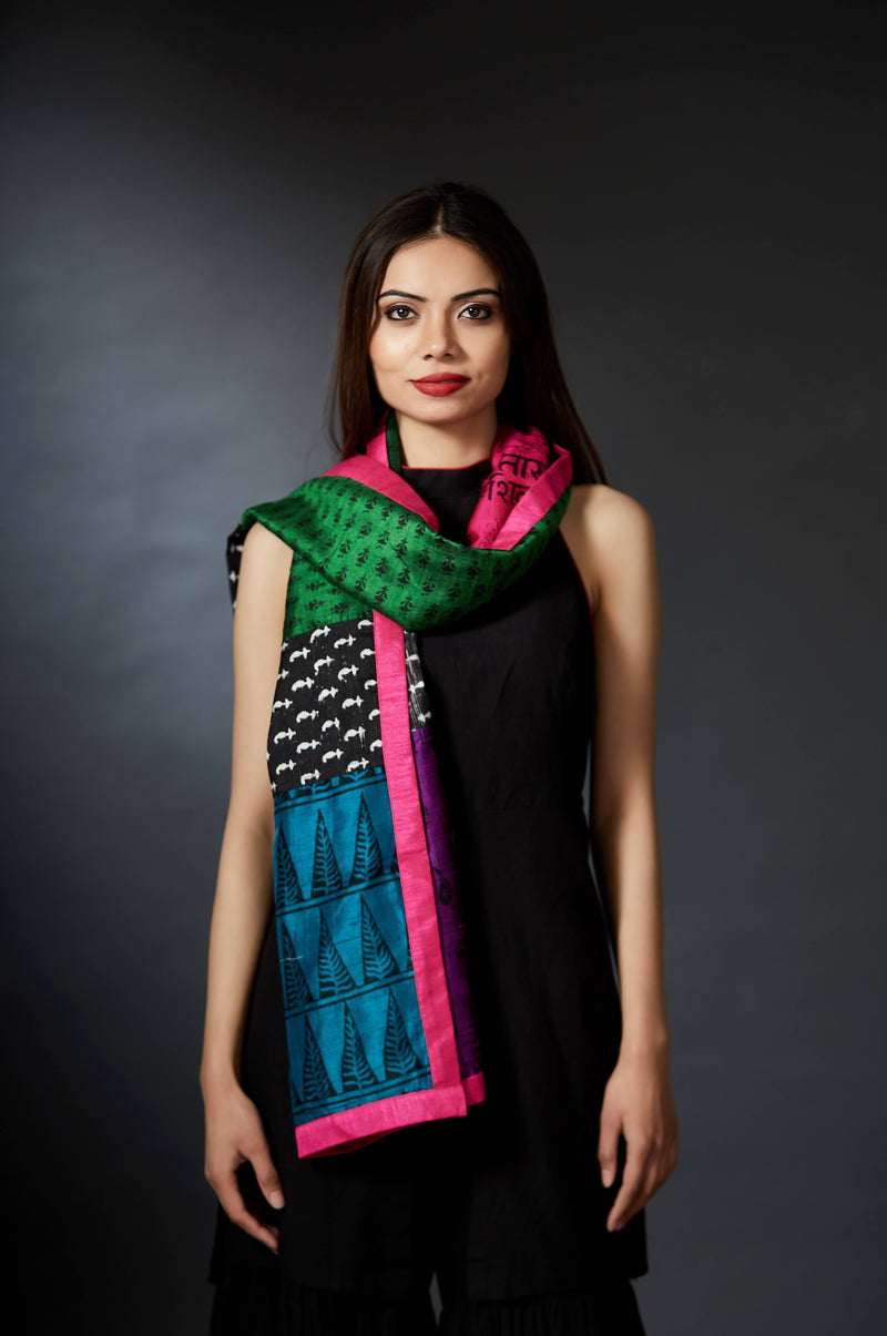 Ila - Handcrafted Mixed Prints Stole - Anuradha Ramam-Hand woven- Hand block print - Sustainable fashion- Conscious fashion- Vocal for local