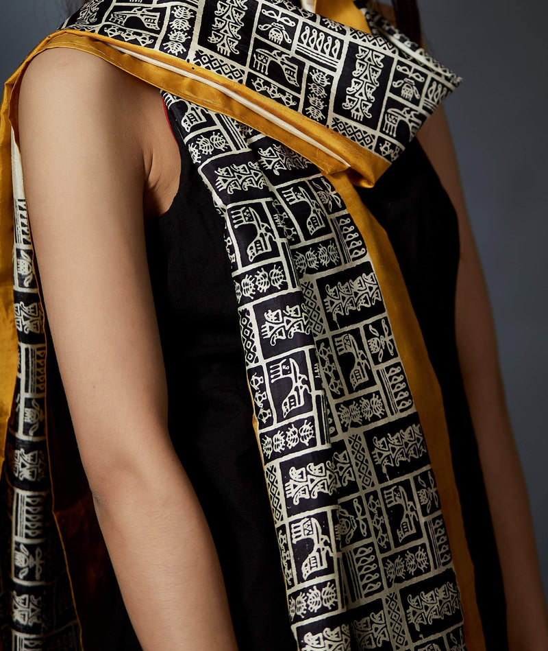 Indirani - Ancient Art Hand Block Printed Stole - Yellow - Anuradha Ramam-Hand woven- Hand block print - Sustainable fashion- Conscious fashion- Vocal for local