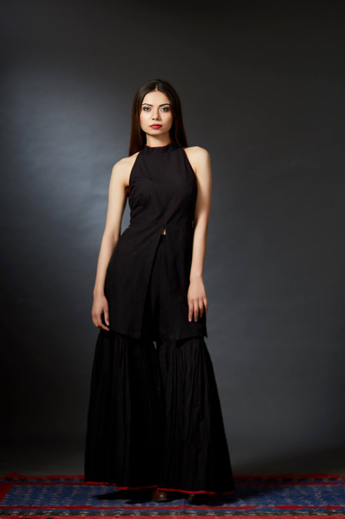 Kali - Sharara Set - Black - Anuradha Ramam-Hand woven- Ikat-Sustainable fashion- Conscious fashion- Vocal for local