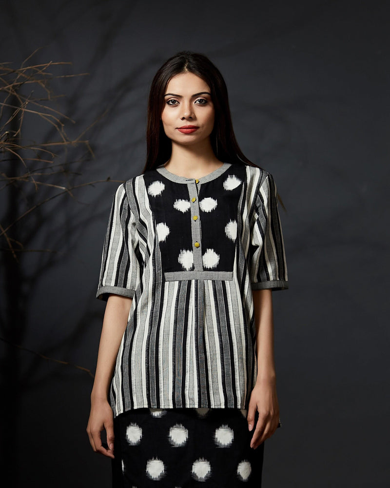 Karvi - Polka and Striped Ikat Top - Anuradha Ramam-Hand woven- Ikat-Sustainable fashion- Conscious fashion- Vocal for local