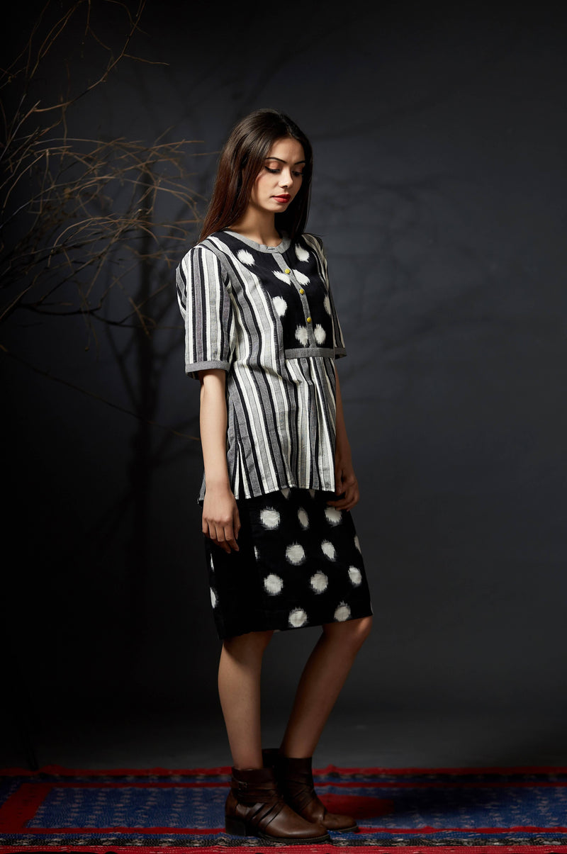 Kashi - Polka Dot Straight Skirt - Anuradha Ramam-Hand woven- Ikat-Sustainable fashion- Conscious fashion- Vocal for local