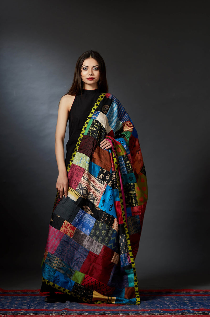 Katran - Hand Crafted Patch Dupatta - Green - Anuradha Ramam-Hand woven- Hand block print - Sustainable fashion- Conscious fashion- Vocal for local