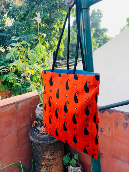 Orange Silk Mirror Tote Bag - Anuradha Ramam